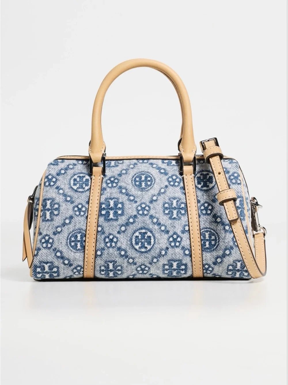 Tory Burch T Monogram Denim Mini Barrel Bag